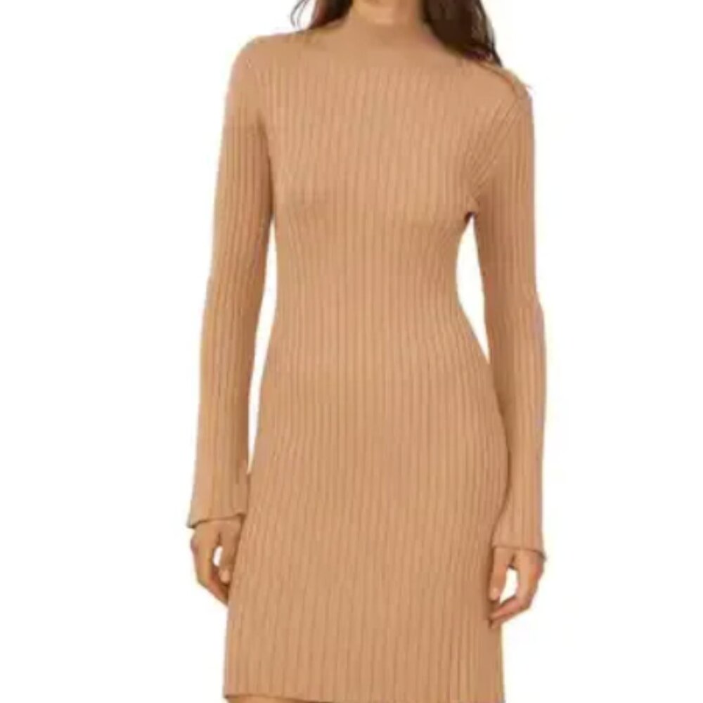Nwot Halogen Mock Neck Long Sleeve Rib Sweater Dress Camel Tan NWOT Size Medium
